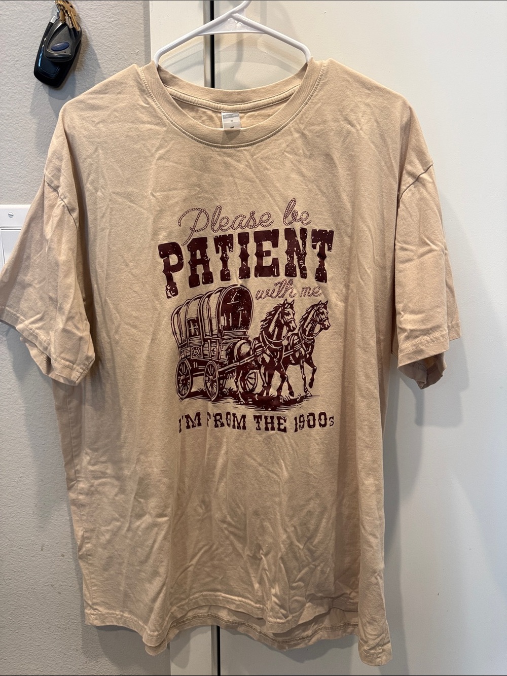 Please Be Patient Graphic Tee - Beige Vintage Wagon